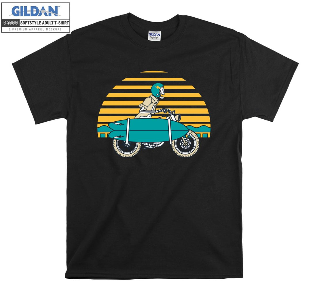 Skeleton ride a blue motorcycle figure T-shirt