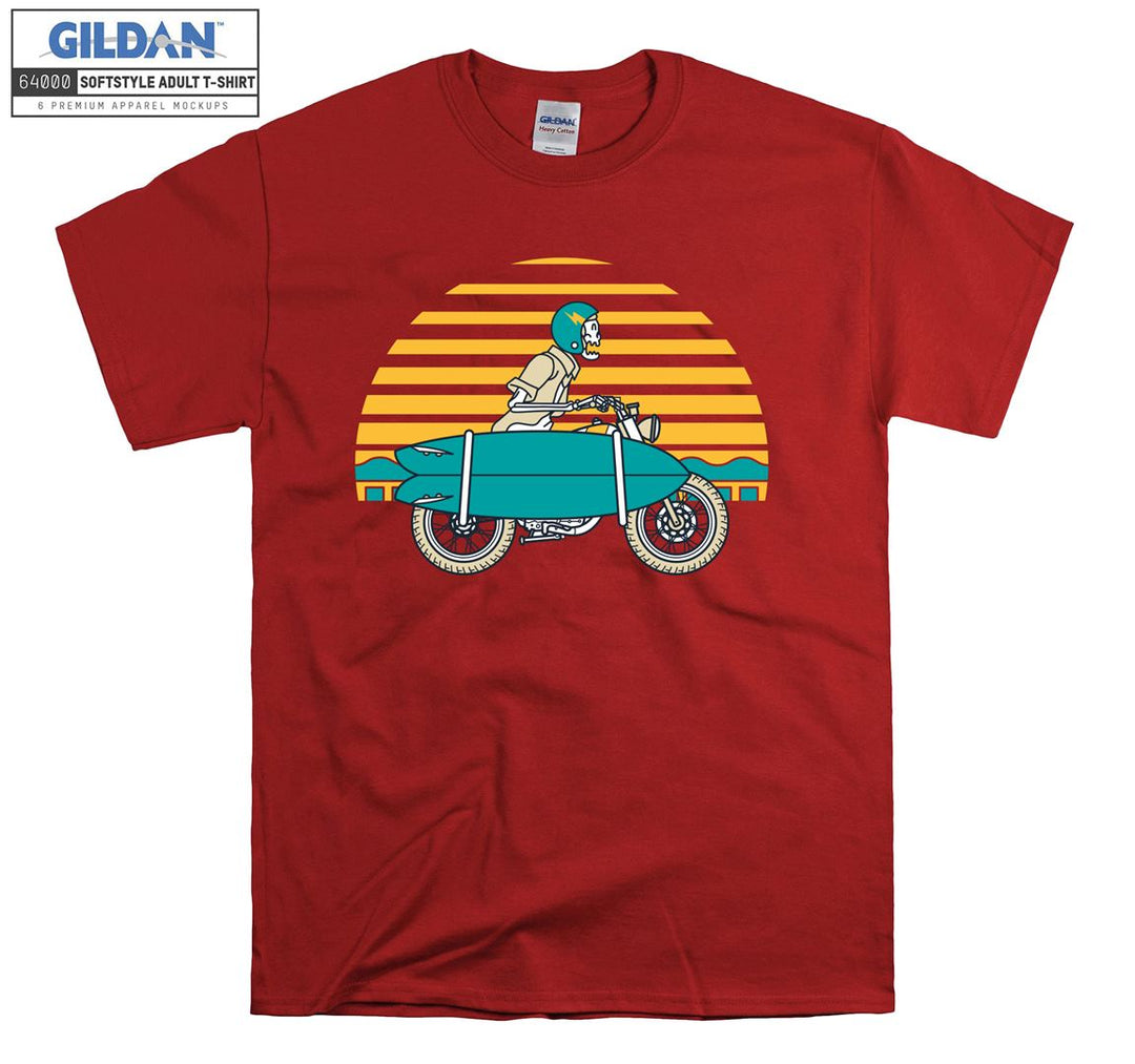 Skeleton ride a blue motorcycle figure T-shirt