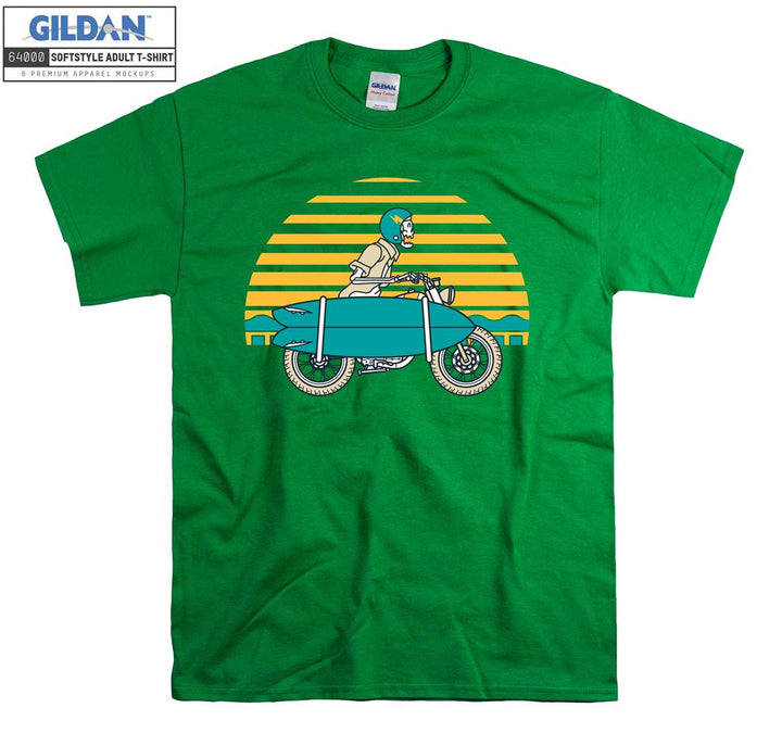 Skeleton ride a blue motorcycle figure T-shirt