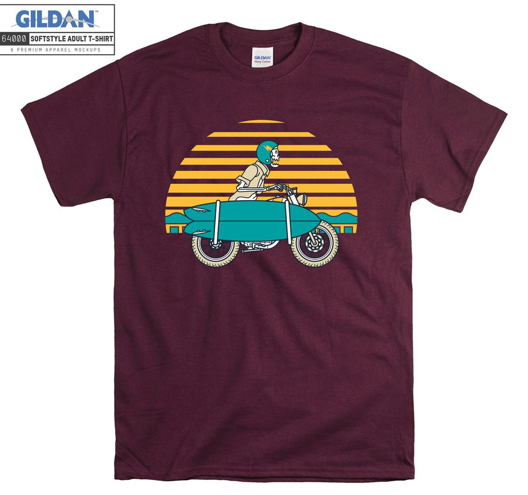 Skeleton ride a blue motorcycle figure T-shirt