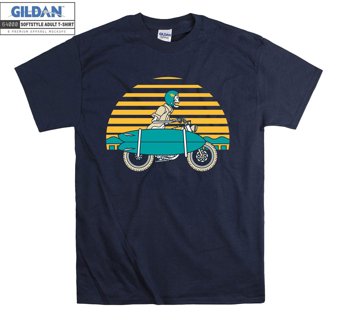 Skeleton ride a blue motorcycle figure T-shirt