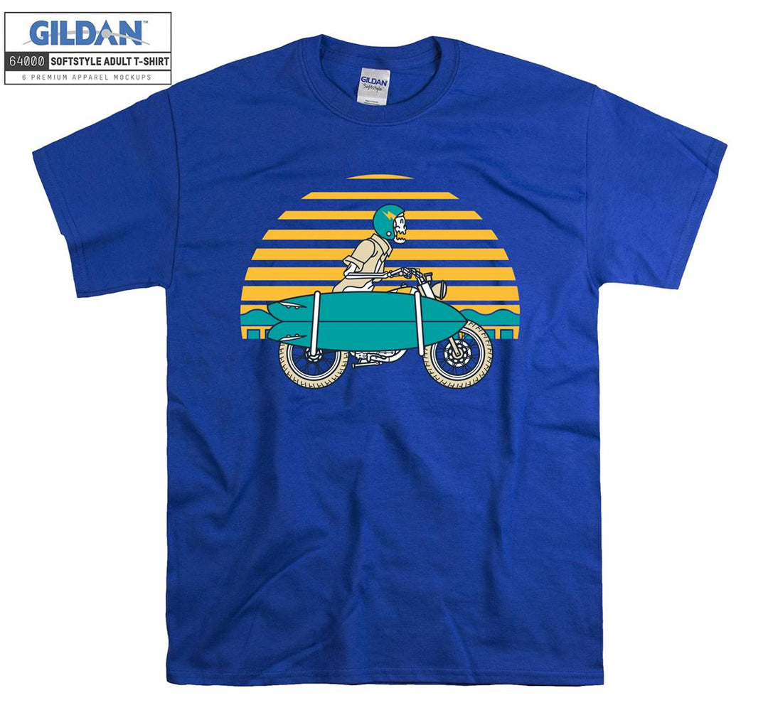 Skeleton ride a blue motorcycle figure T-shirt