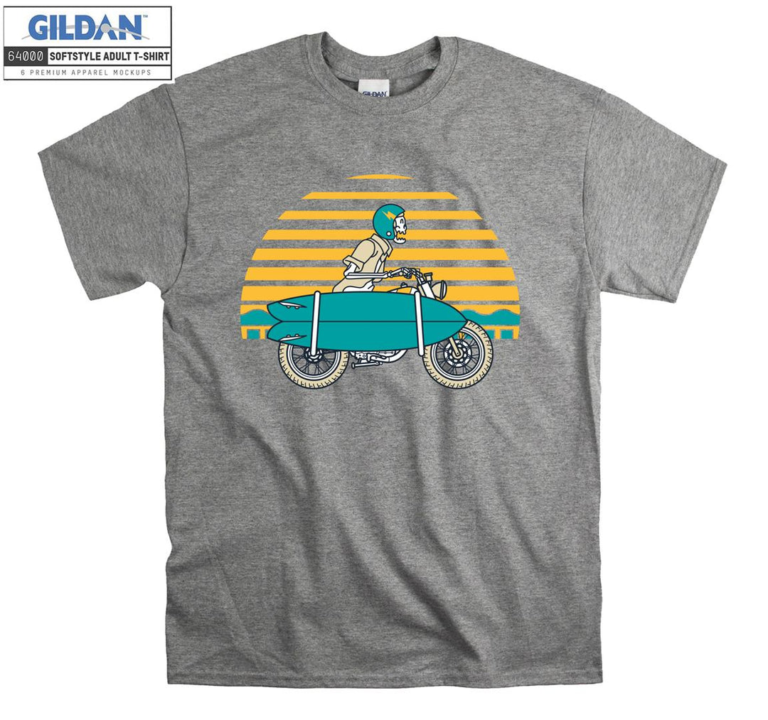 Skeleton ride a blue motorcycle figure T-shirt