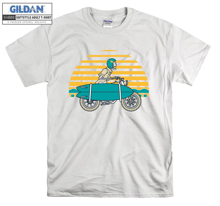 Skeleton ride a blue motorcycle figure T-shirt