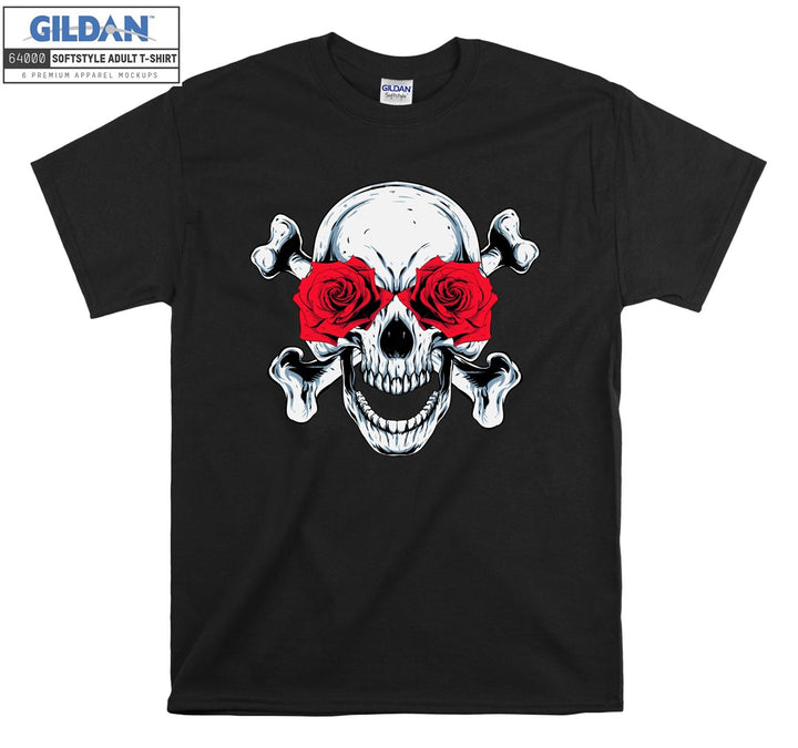 Horror skull red roses eye figure T-shirt