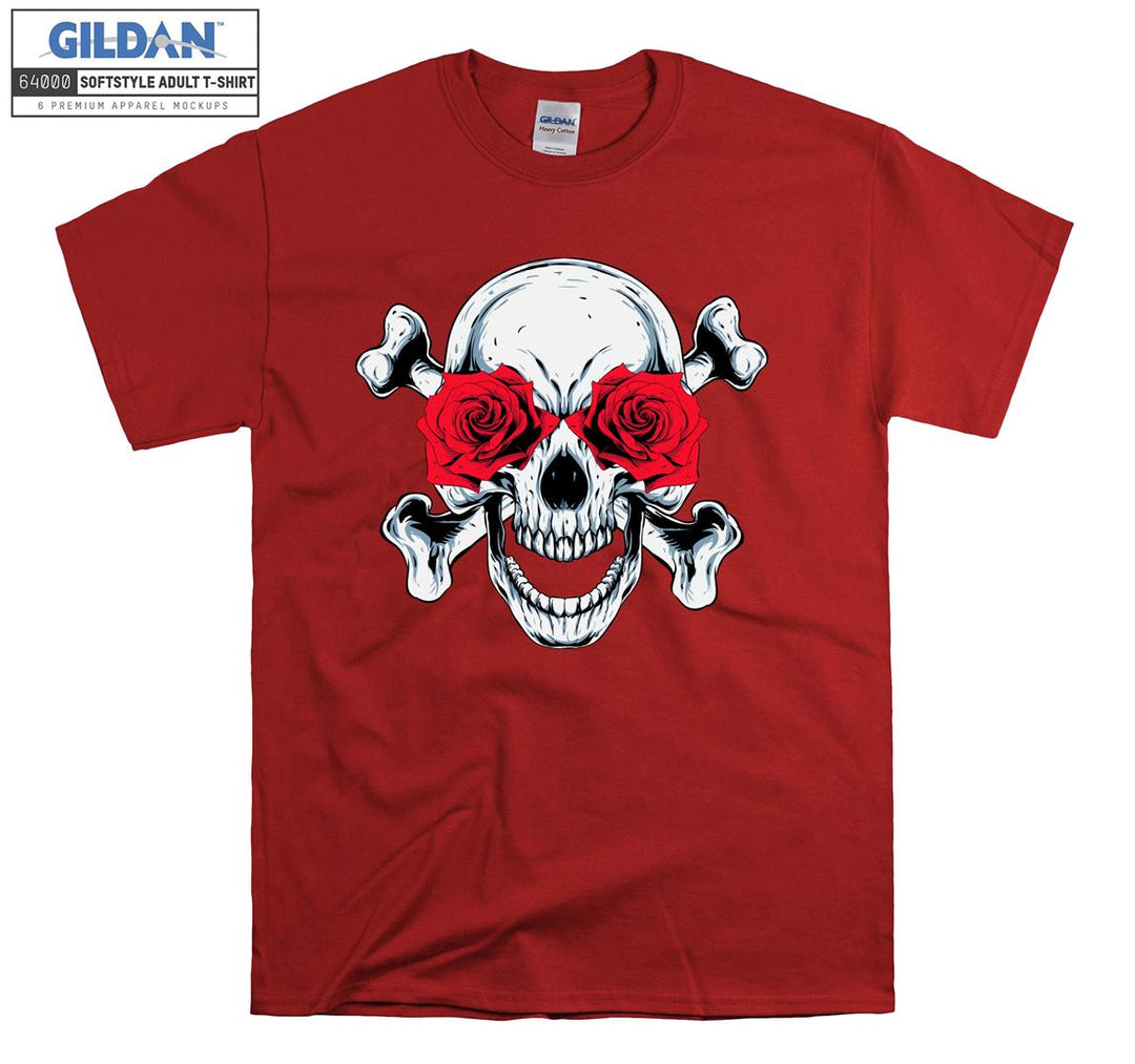 Horror skull red roses eye figure T-shirt