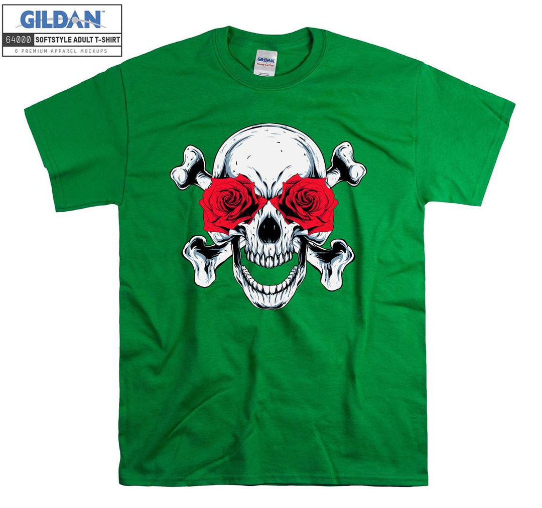 Horror skull red roses eye figure T-shirt