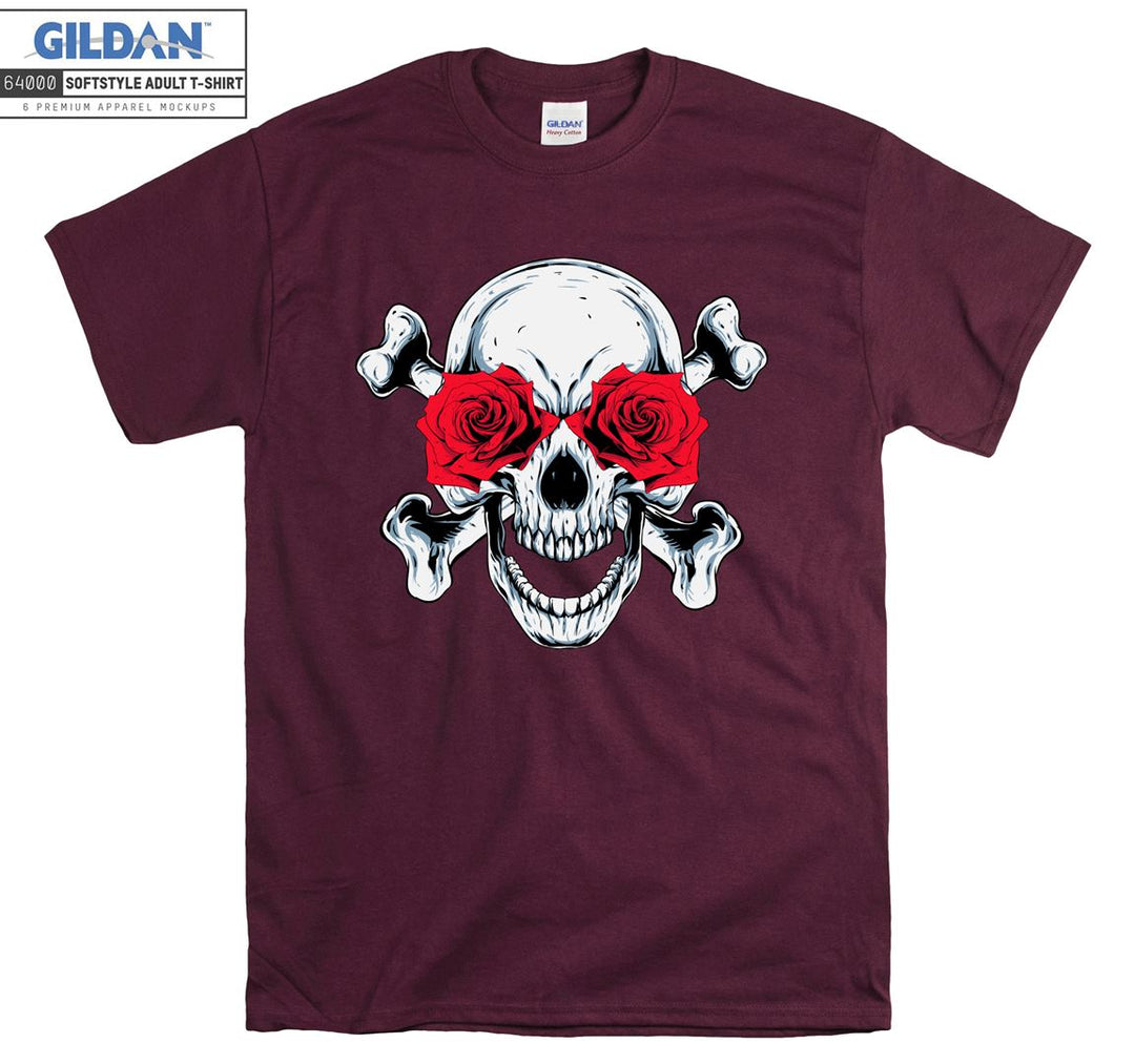 Horror skull red roses eye figure T-shirt