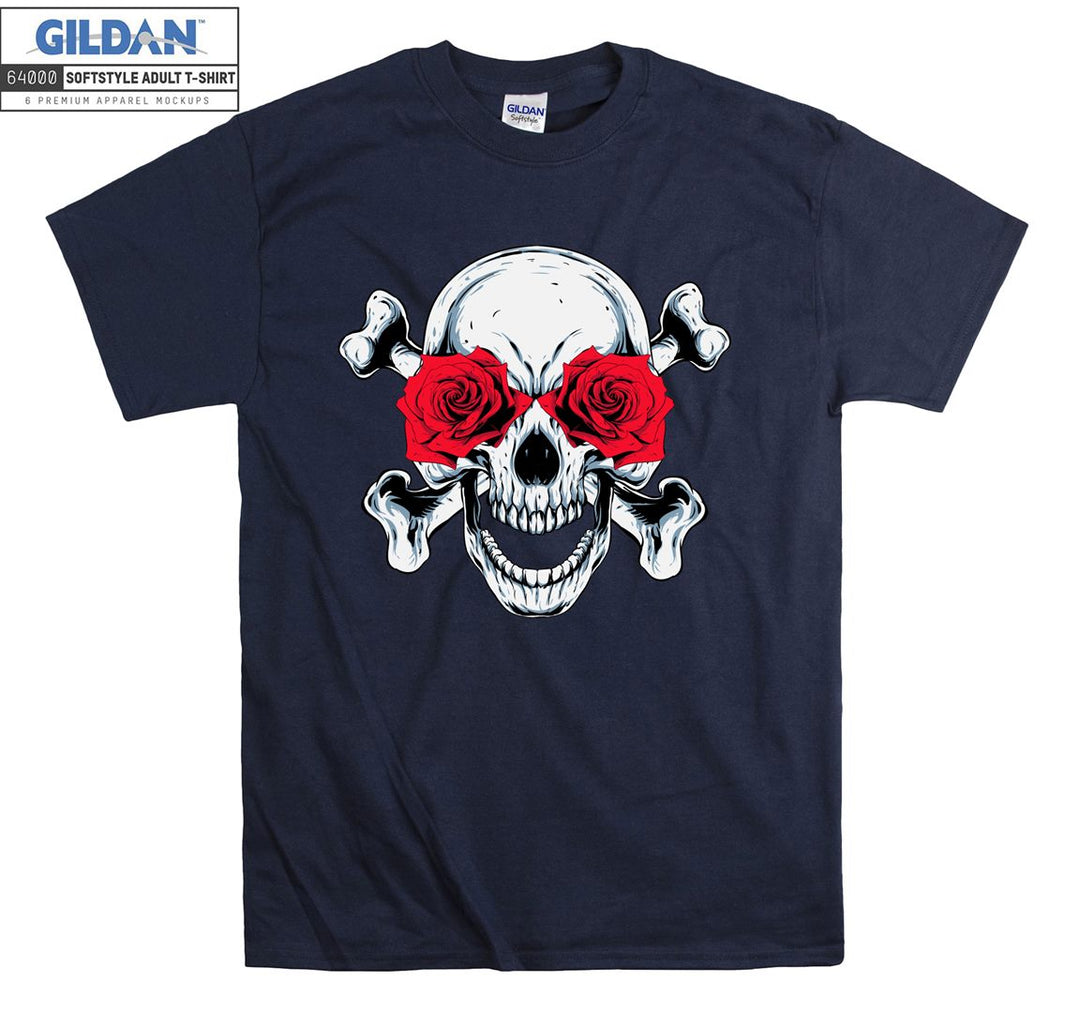 Horror skull red roses eye figure T-shirt