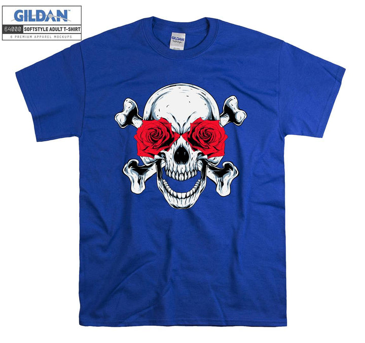 Horror skull red roses eye figure T-shirt