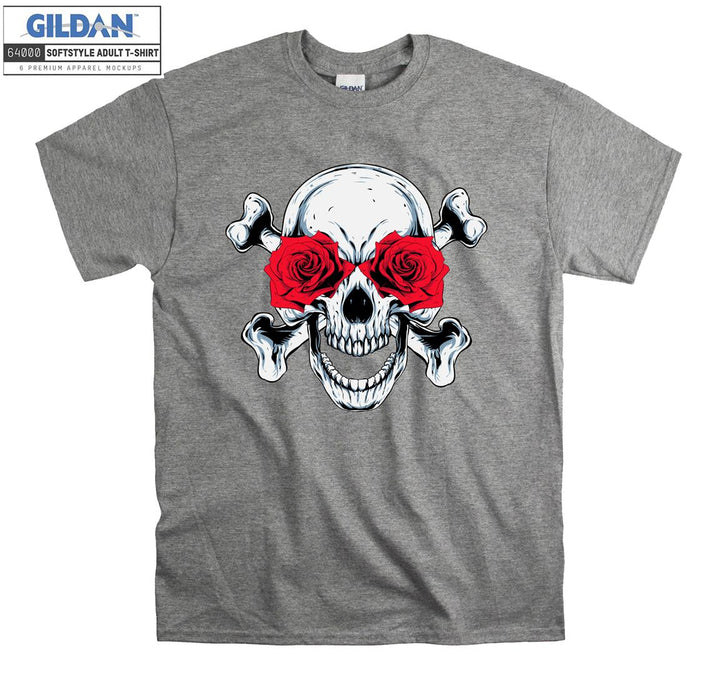 Horror skull red roses eye figure T-shirt