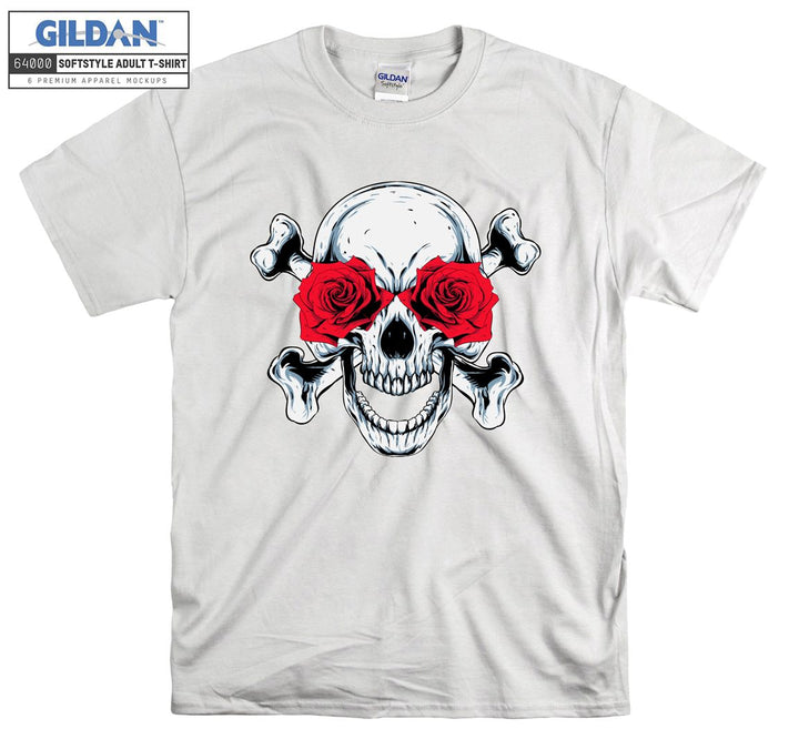 Horror skull red roses eye figure T-shirt