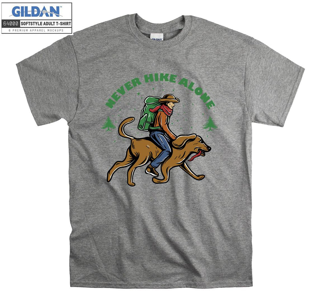Never Hike Alone Camping Man With Dog T-shirt