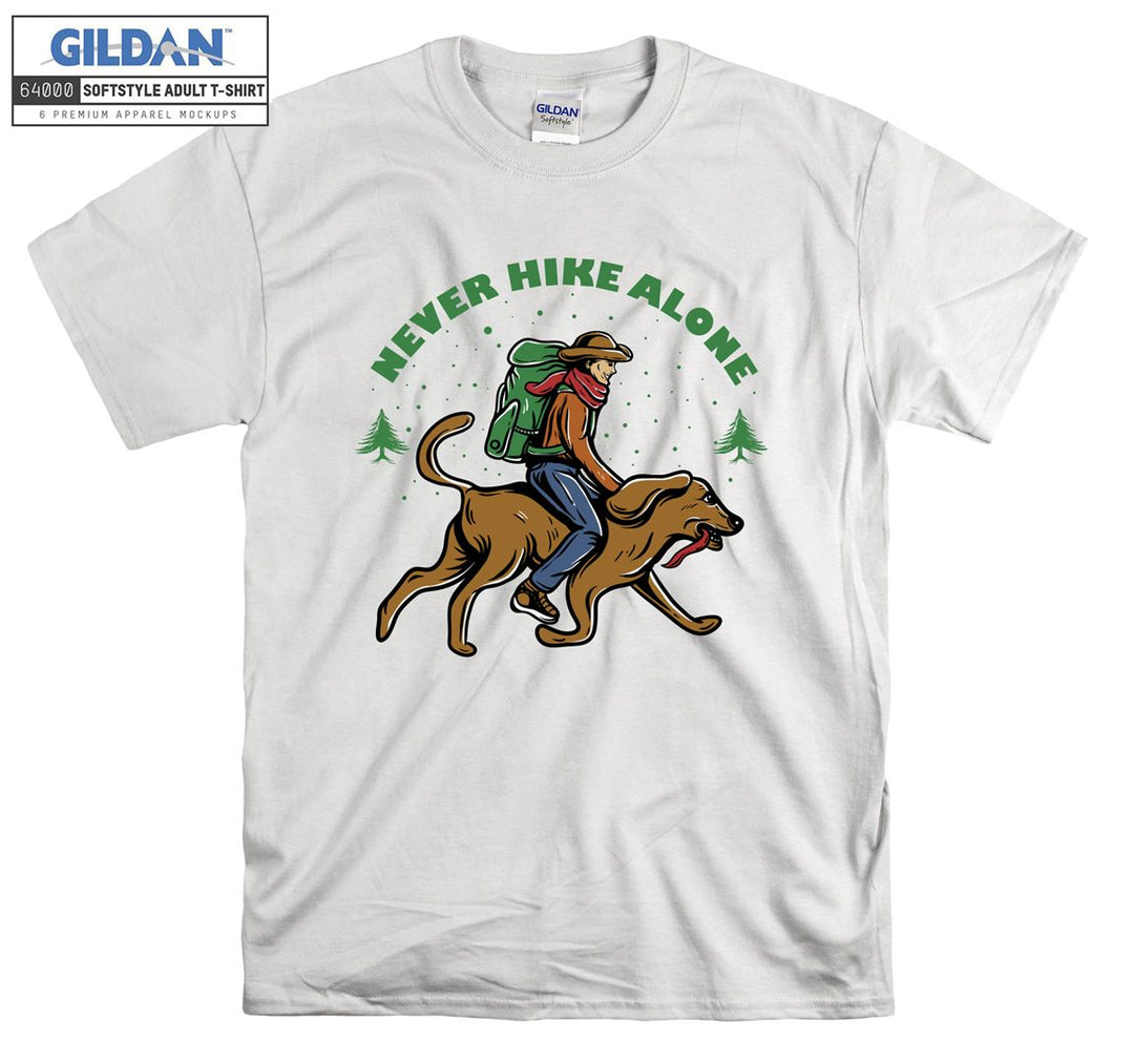 Never Hike Alone Camping Man With Dog T-shirt