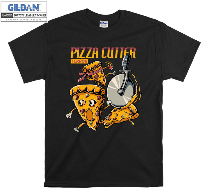 Pizza cutter terror cartoon character figure T-shirt