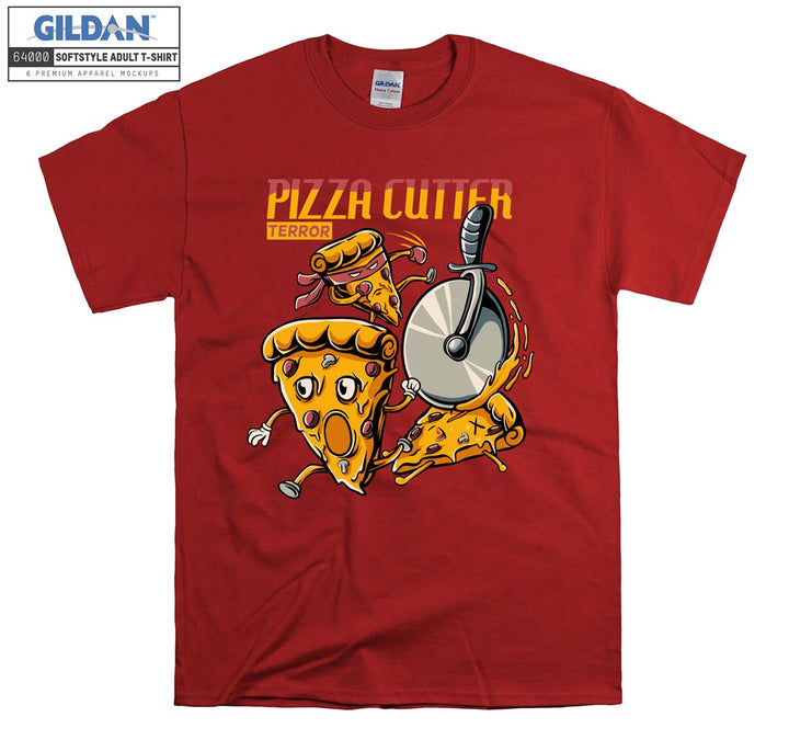 Pizza cutter terror cartoon character figure T-shirt