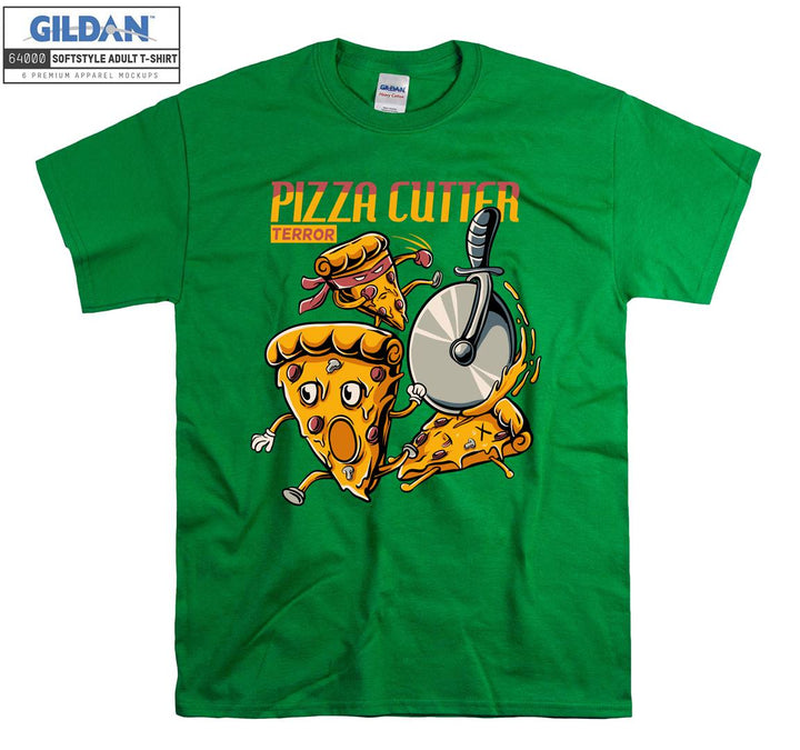 Pizza cutter terror cartoon character figure T-shirt