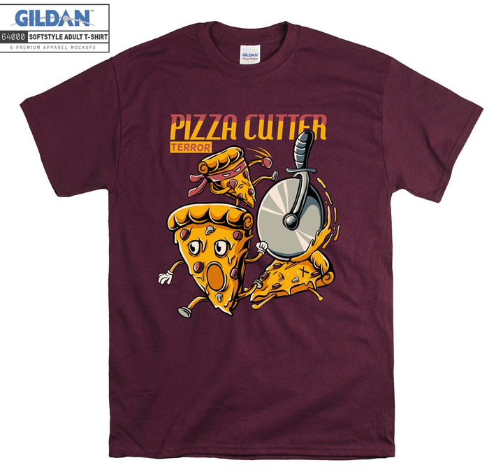 Pizza cutter terror cartoon character figure T-shirt