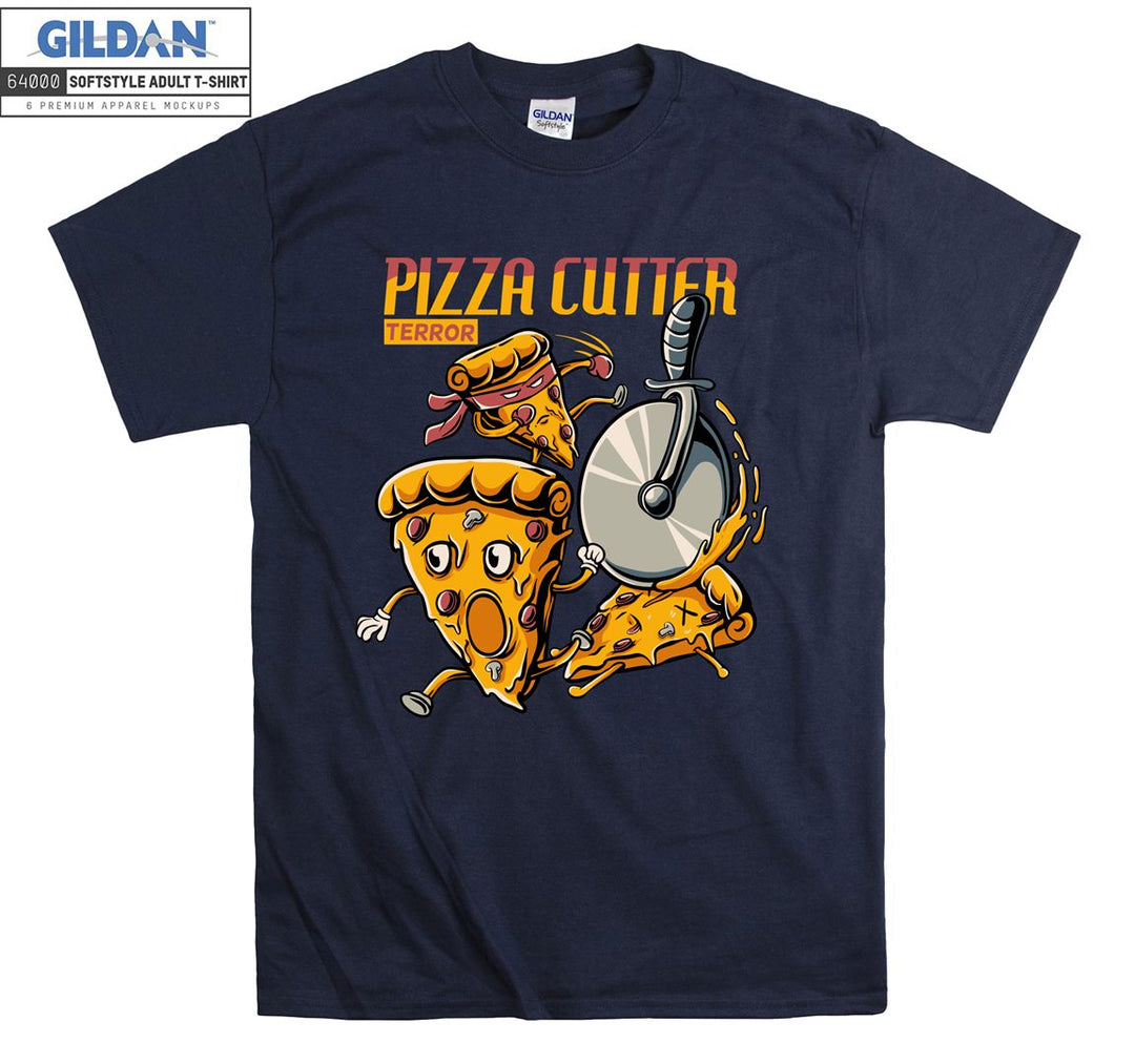 Pizza cutter terror cartoon character figure T-shirt