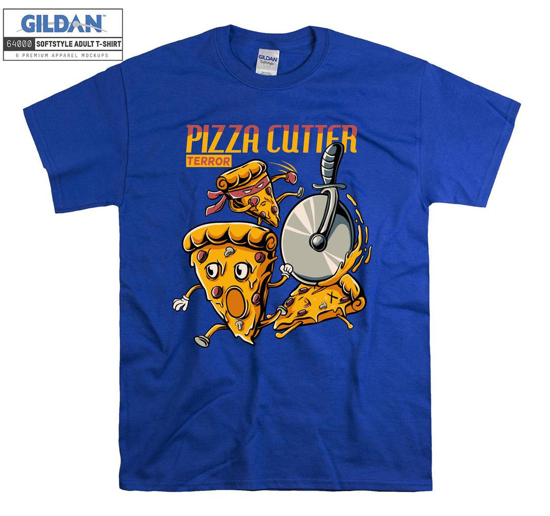 Pizza cutter terror cartoon character figure T-shirt