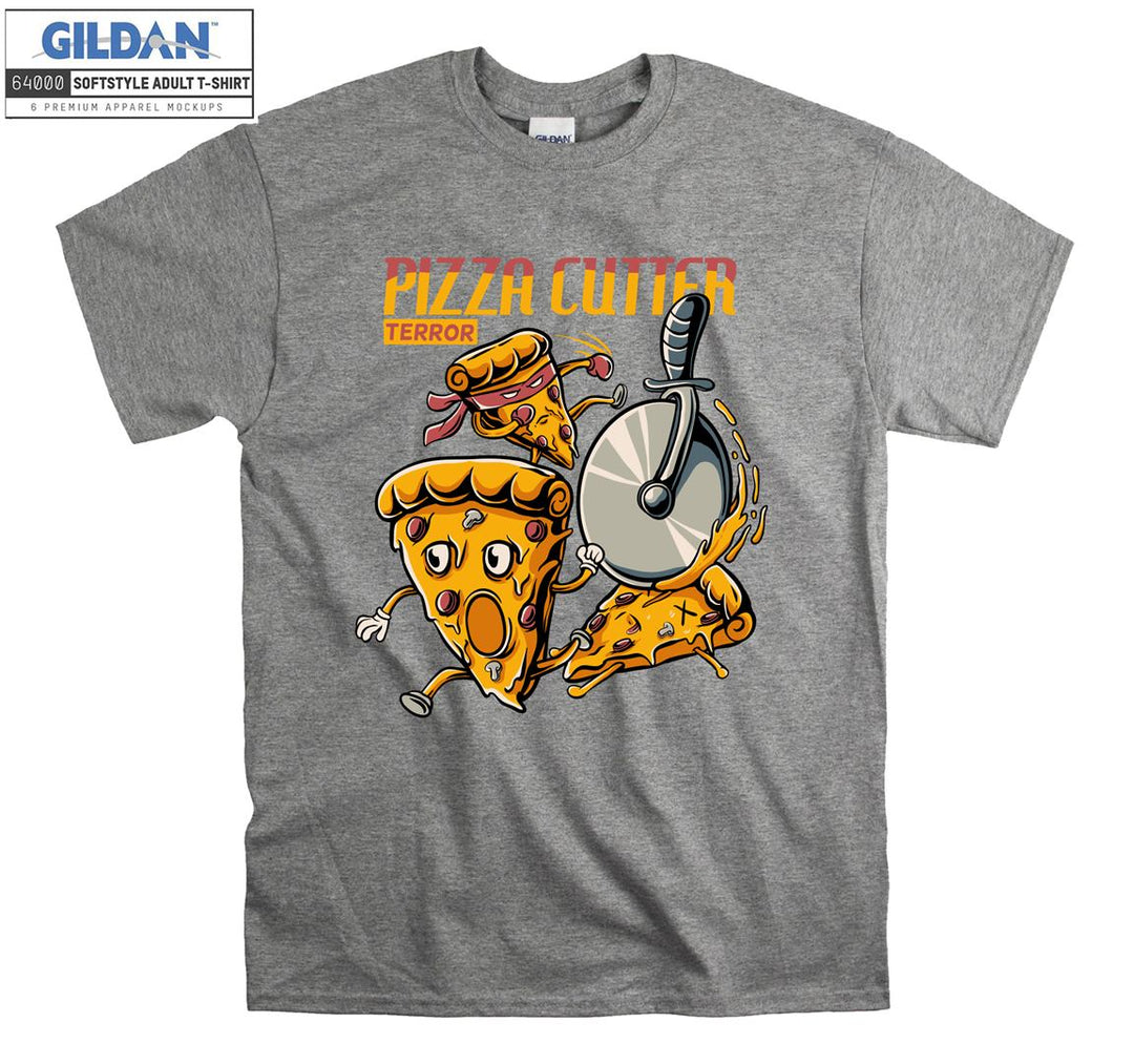 Pizza cutter terror cartoon character figure T-shirt