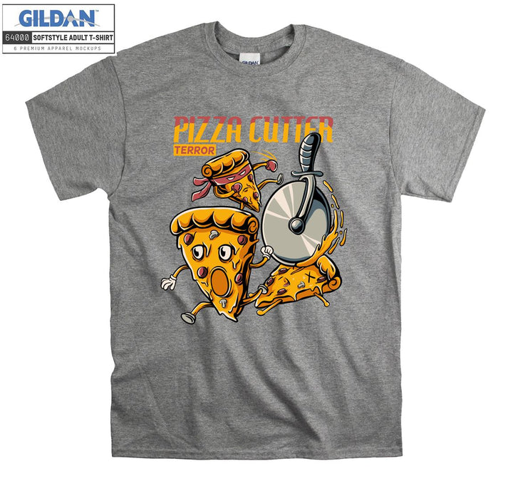 Pizza cutter terror cartoon character figure T-shirt