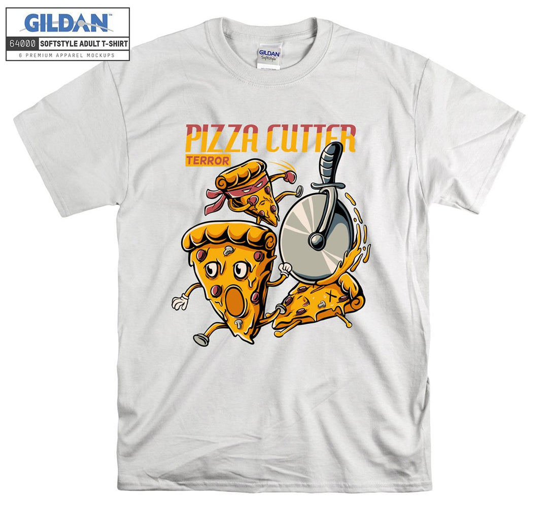 Pizza cutter terror cartoon character figure T-shirt