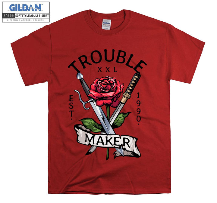 Funny trouble maker rose and sword figure T-shirt