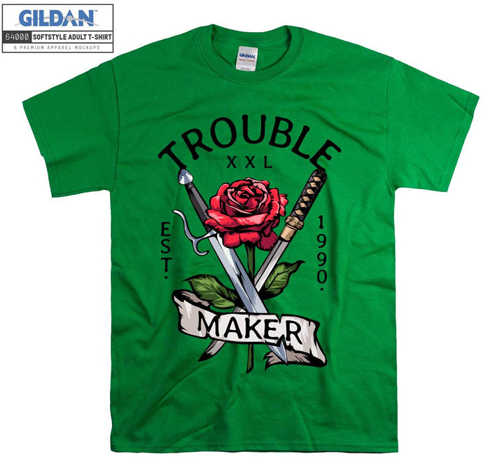 Funny trouble maker rose and sword figure T-shirt