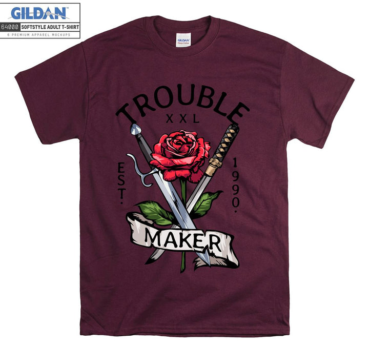 Funny trouble maker rose and sword figure T-shirt