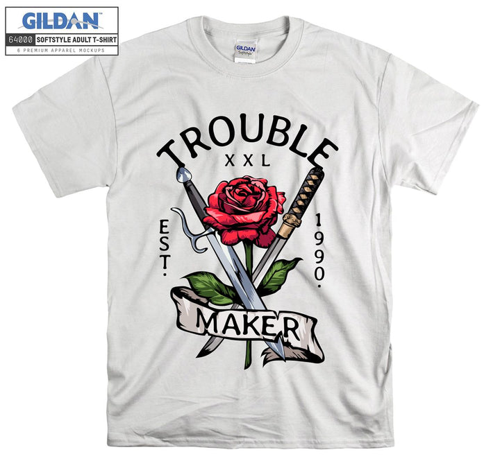 Funny trouble maker rose and sword figure T-shirt