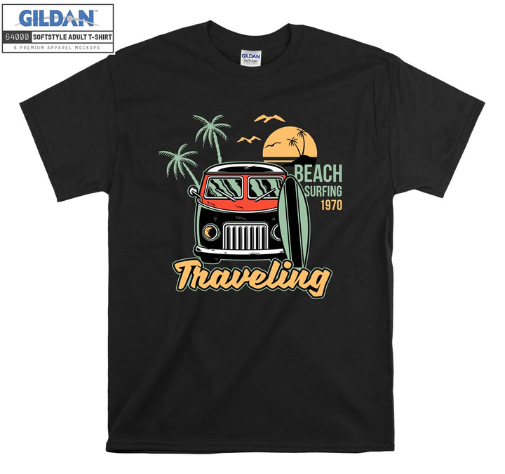 Beach Surfing Traveling Car Figure T-shirt