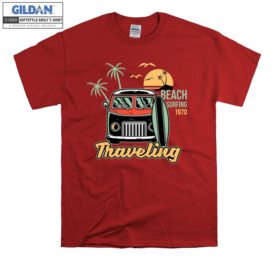 Beach Surfing Traveling Car Figure T-shirt