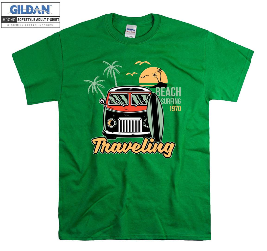 Beach Surfing Traveling Car Figure T-shirt