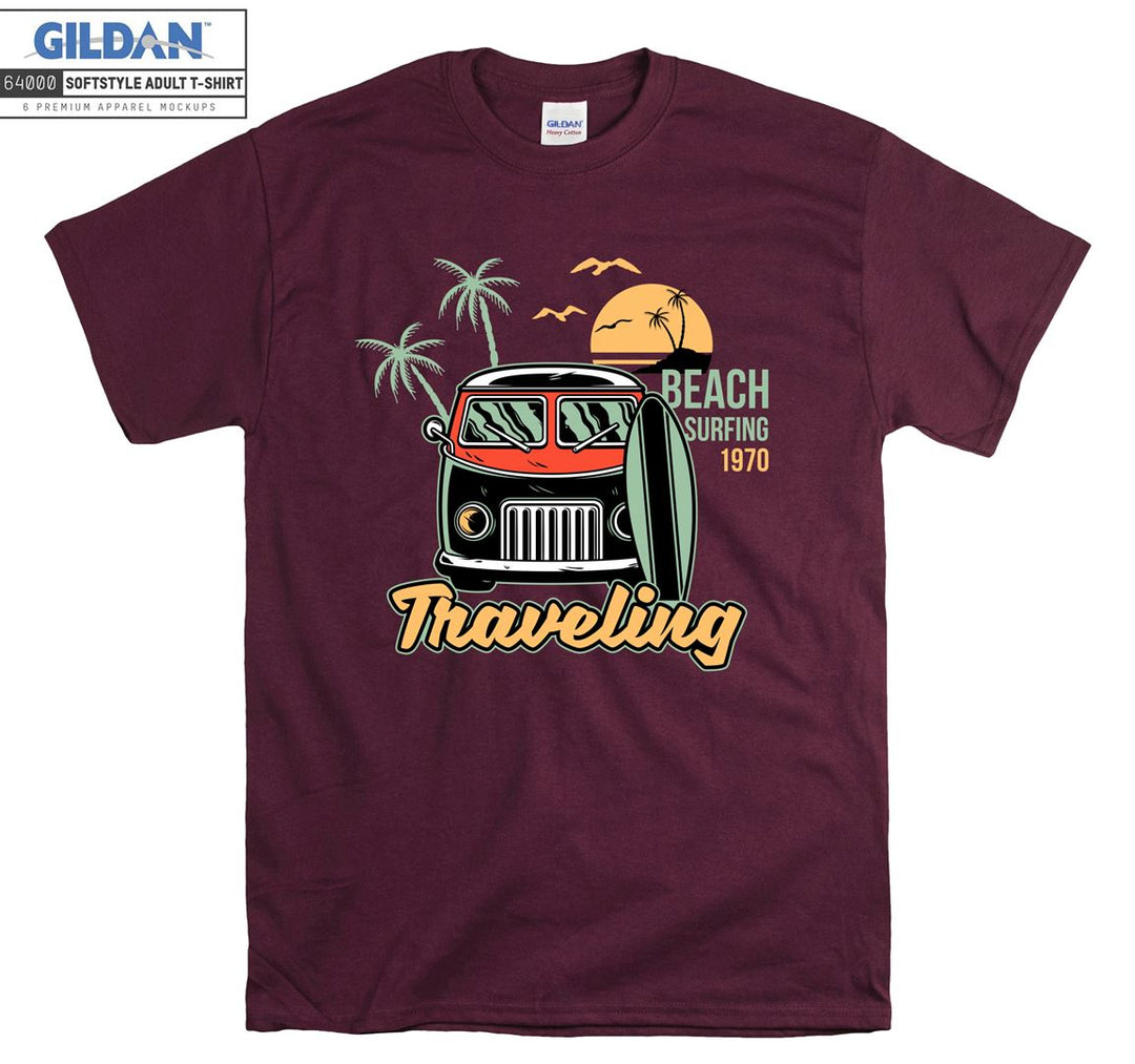 Beach Surfing Traveling Car Figure T-shirt