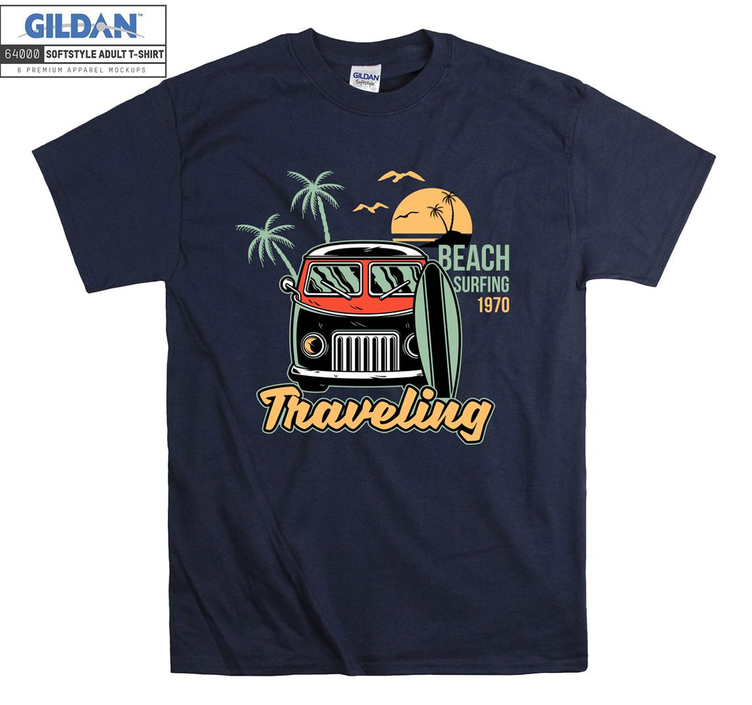 Beach Surfing Traveling Car Figure T-shirt