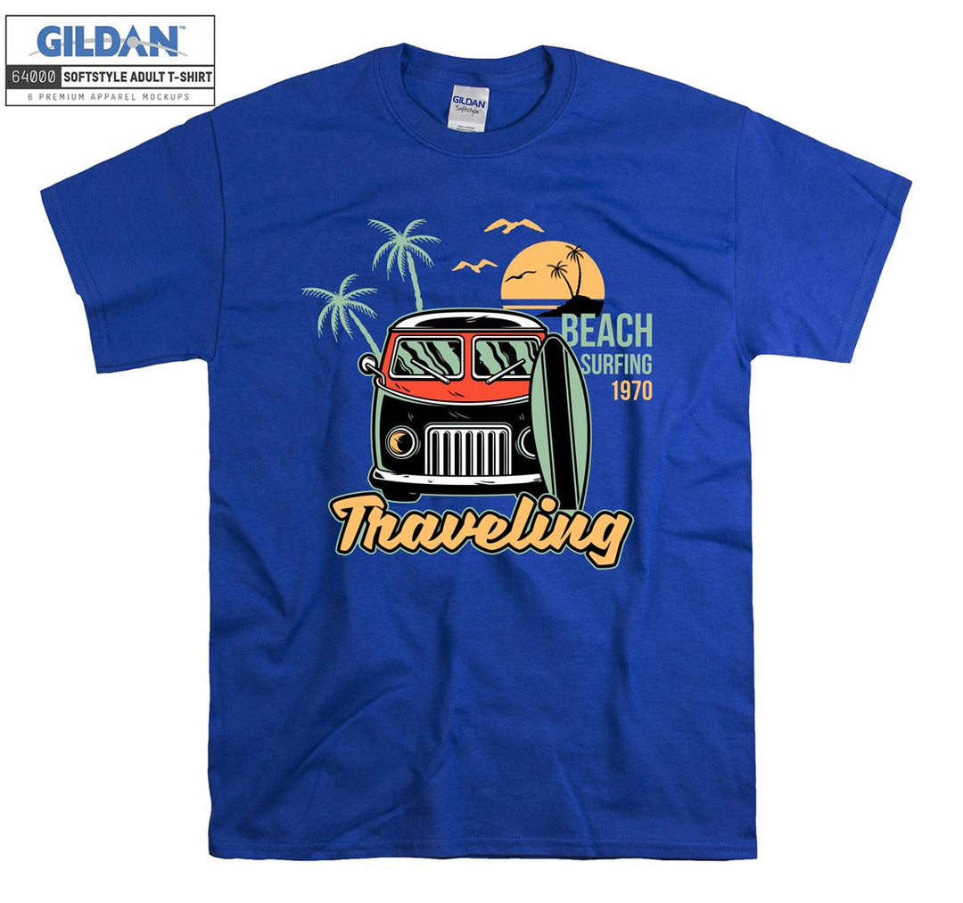 Beach Surfing Traveling Car Figure T-shirt