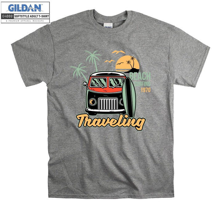 Beach Surfing Traveling Car Figure T-shirt