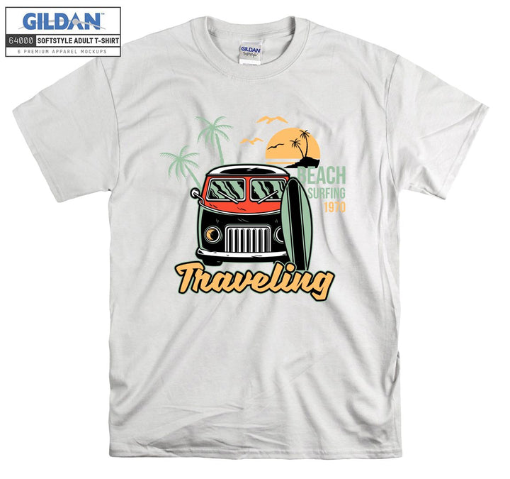 Beach Surfing Traveling Car Figure T-shirt