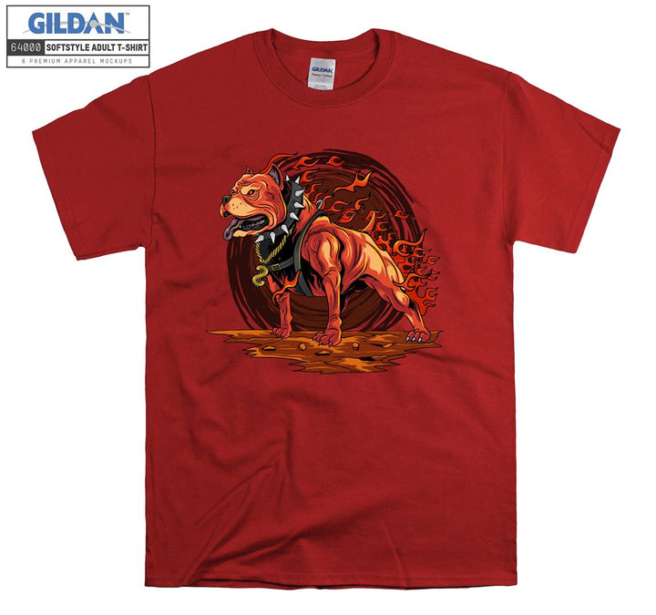 Angry flaming dog figure T-shirt