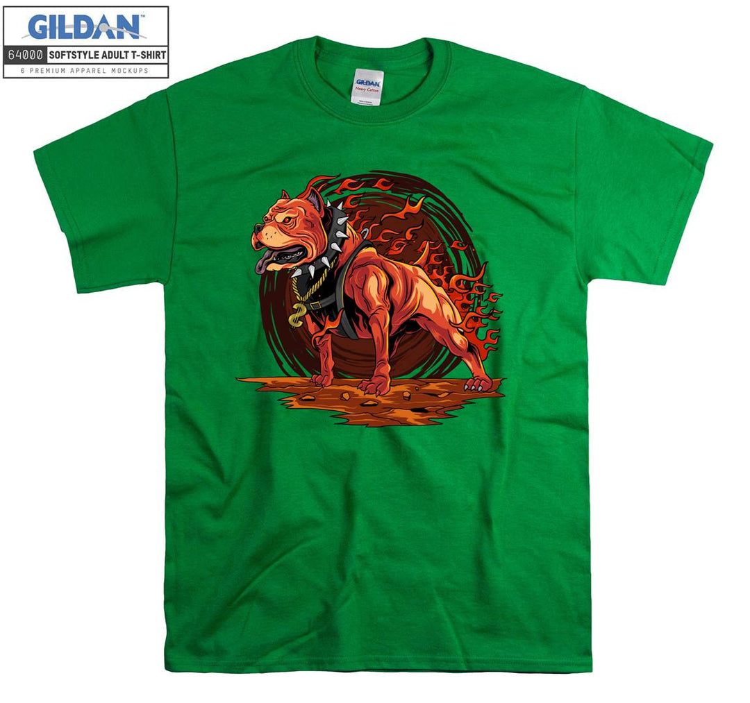 Angry flaming dog figure T-shirt