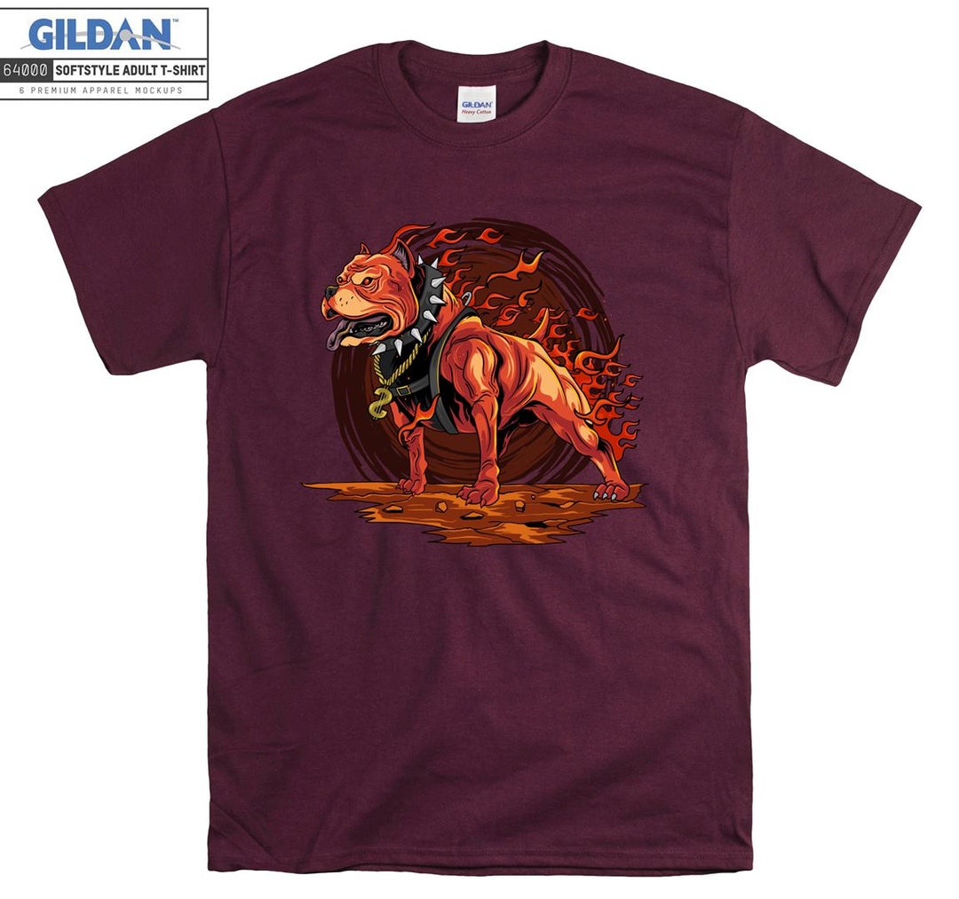 Angry flaming dog figure T-shirt