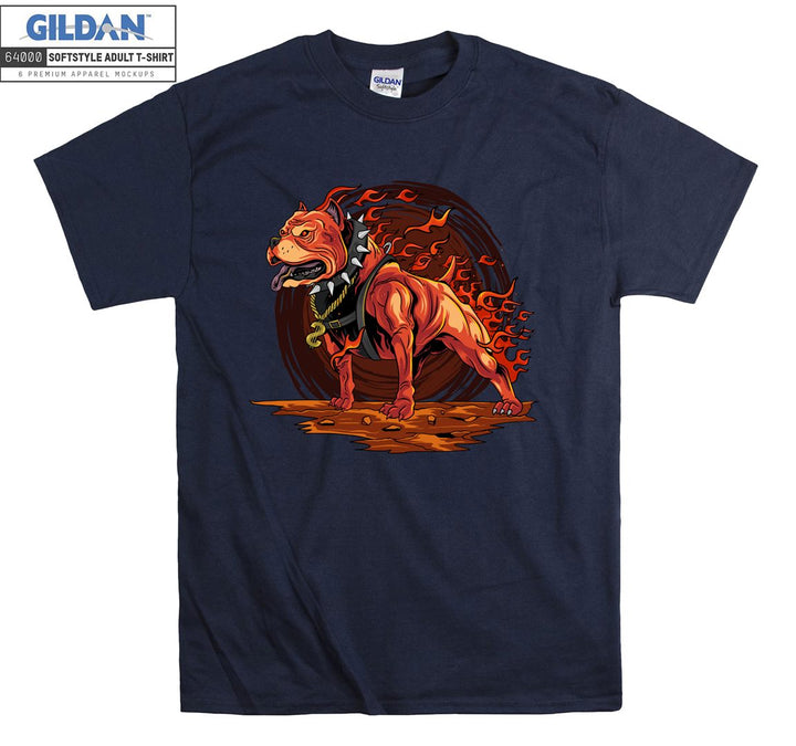 Angry flaming dog figure T-shirt