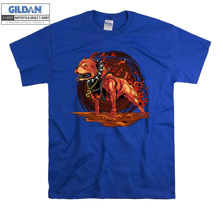 Angry flaming dog figure T-shirt