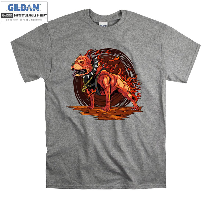 Angry flaming dog figure T-shirt