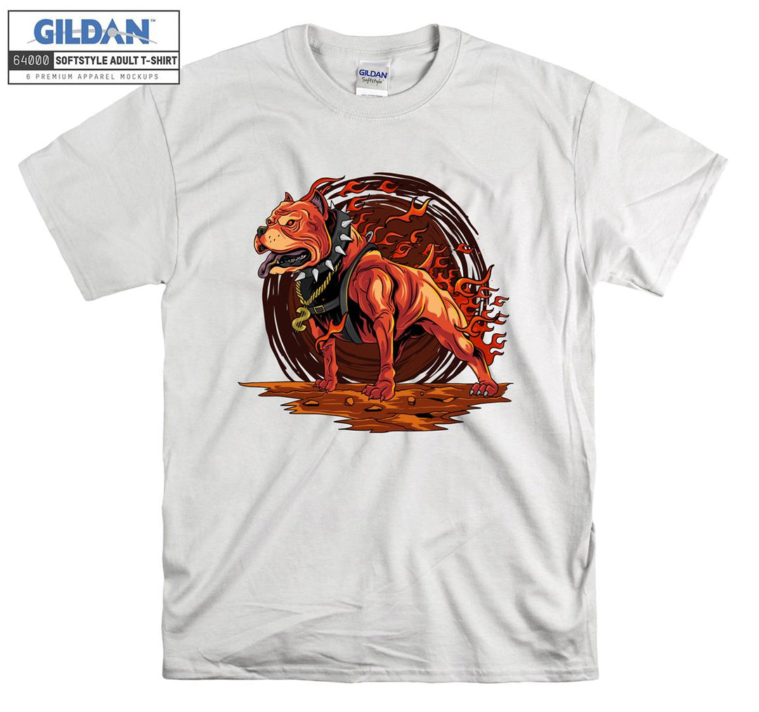 Angry flaming dog figure T-shirt