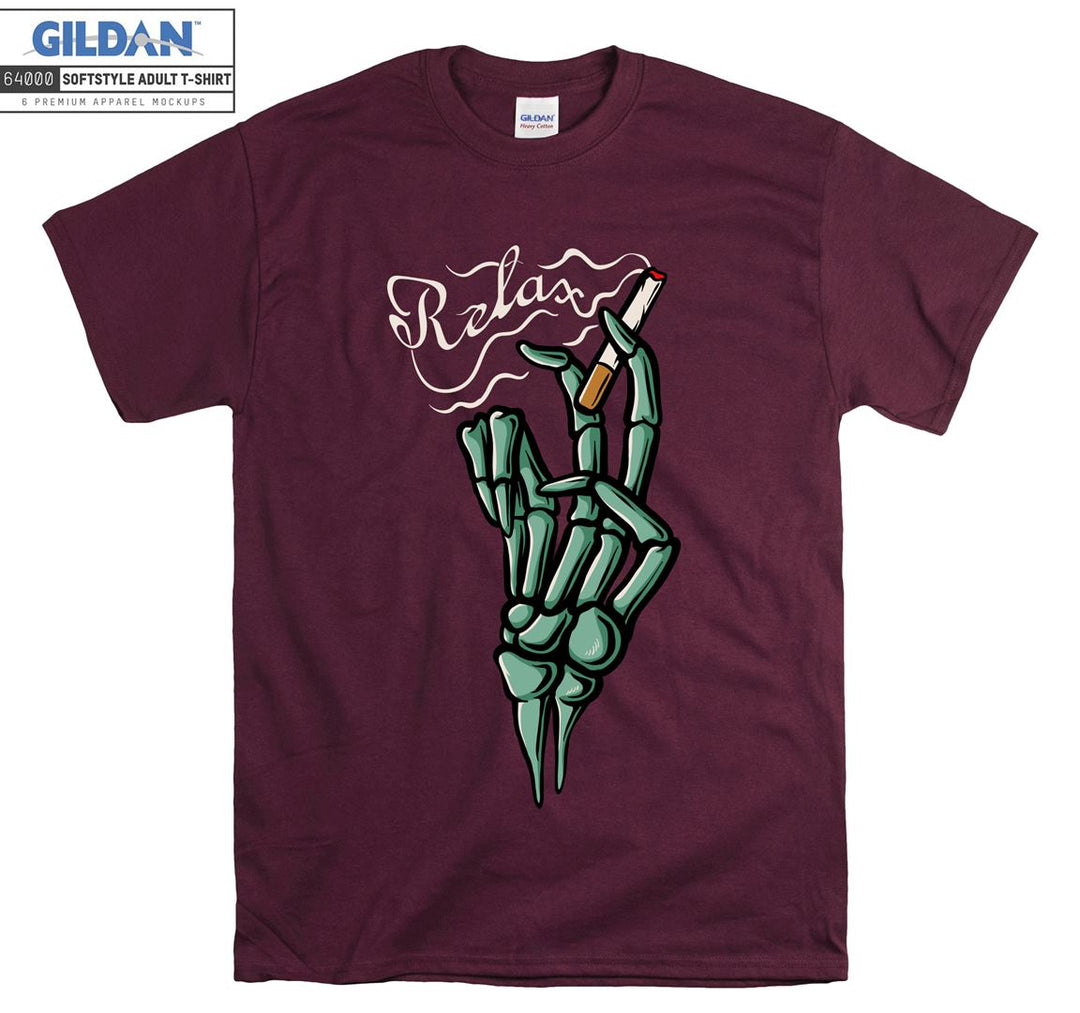 Relax smoking skeleton hand figure T-shirt