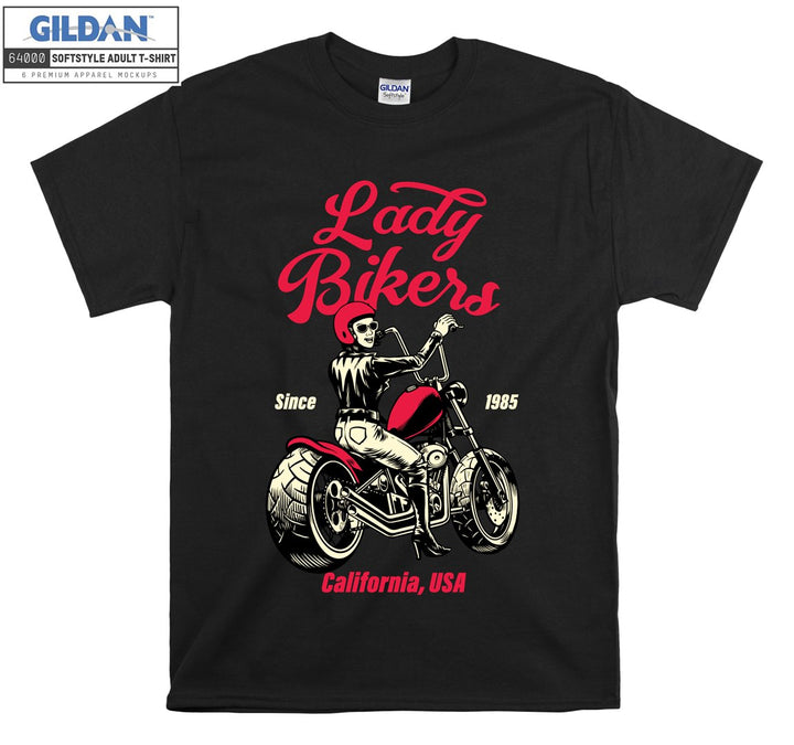 Lady bikers skeleton california figure T-shirt