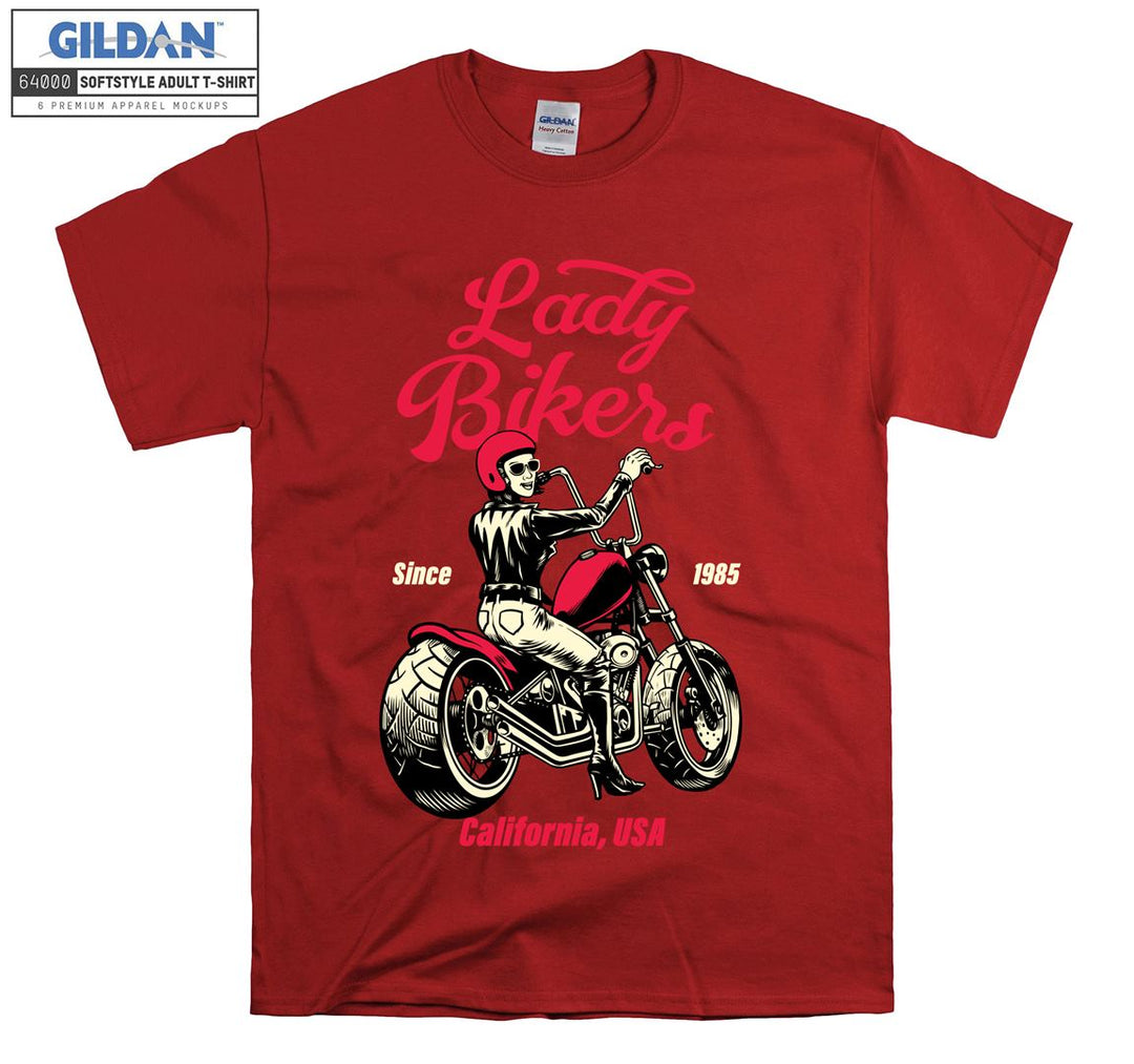 Lady bikers skeleton california figure T-shirt