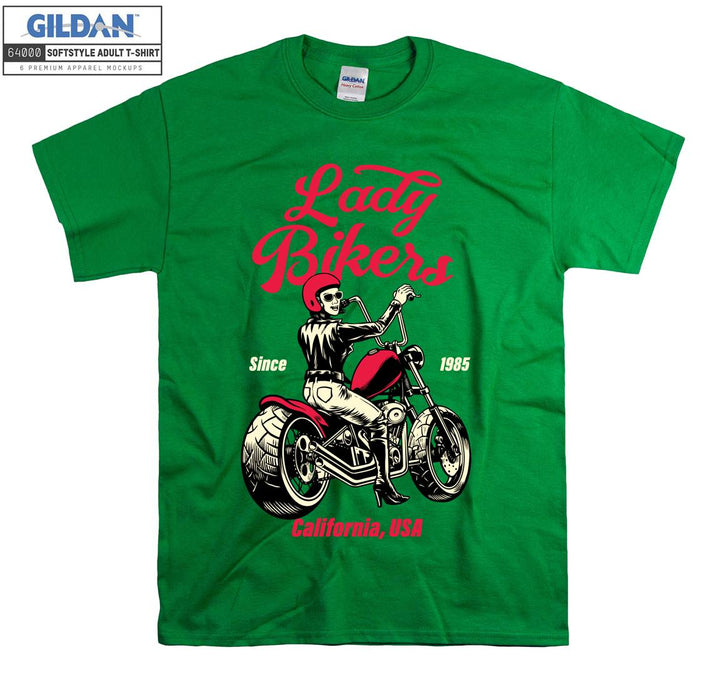 Lady bikers skeleton california figure T-shirt